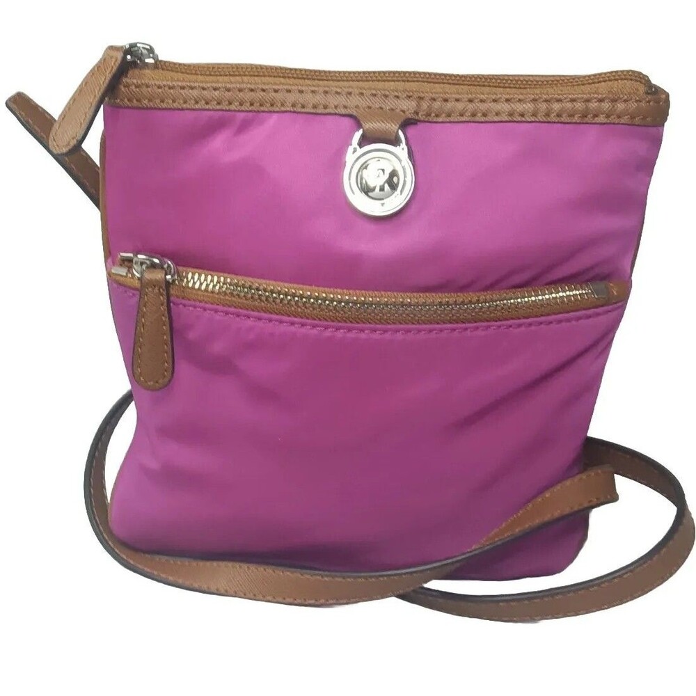Michael Kors Kempton Bag Zip Pocket Nylon Crossbody Bag Fuchsia Pink SMALL - Picture 5 of 10